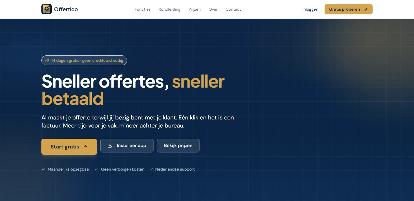 Screenshot van de homepage van Offertico