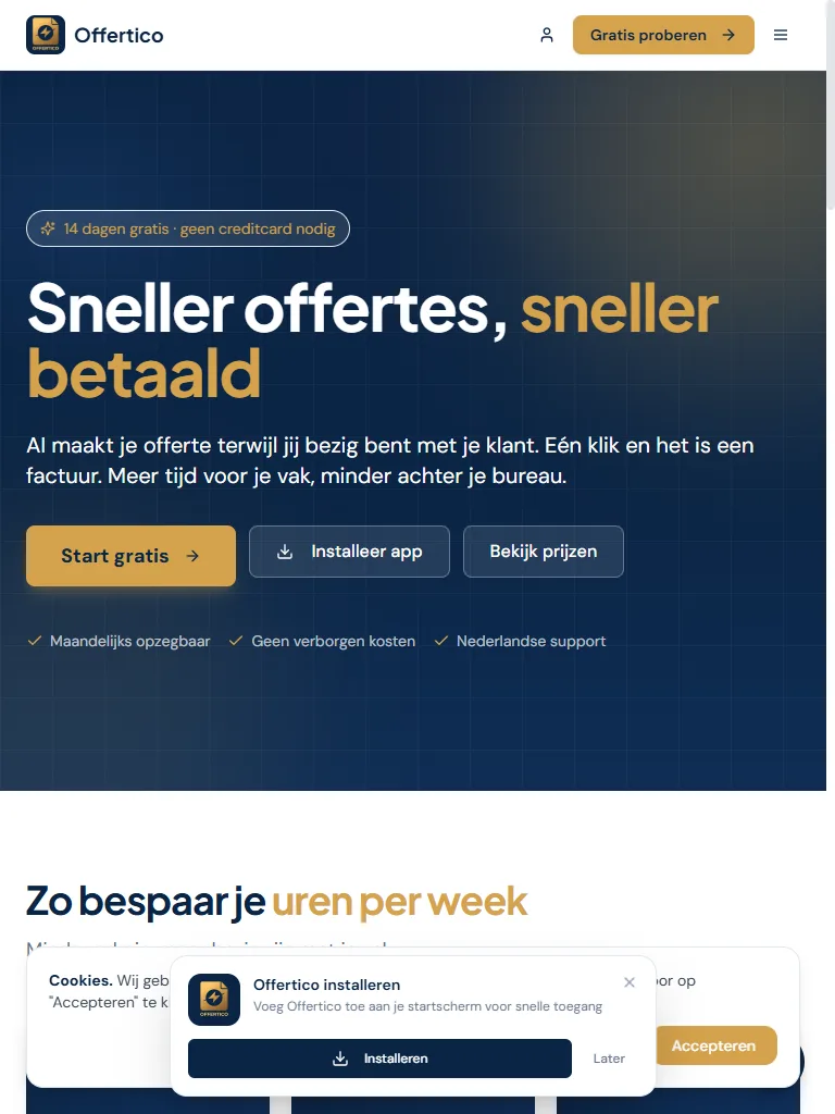 Tabletweergave van Offertico