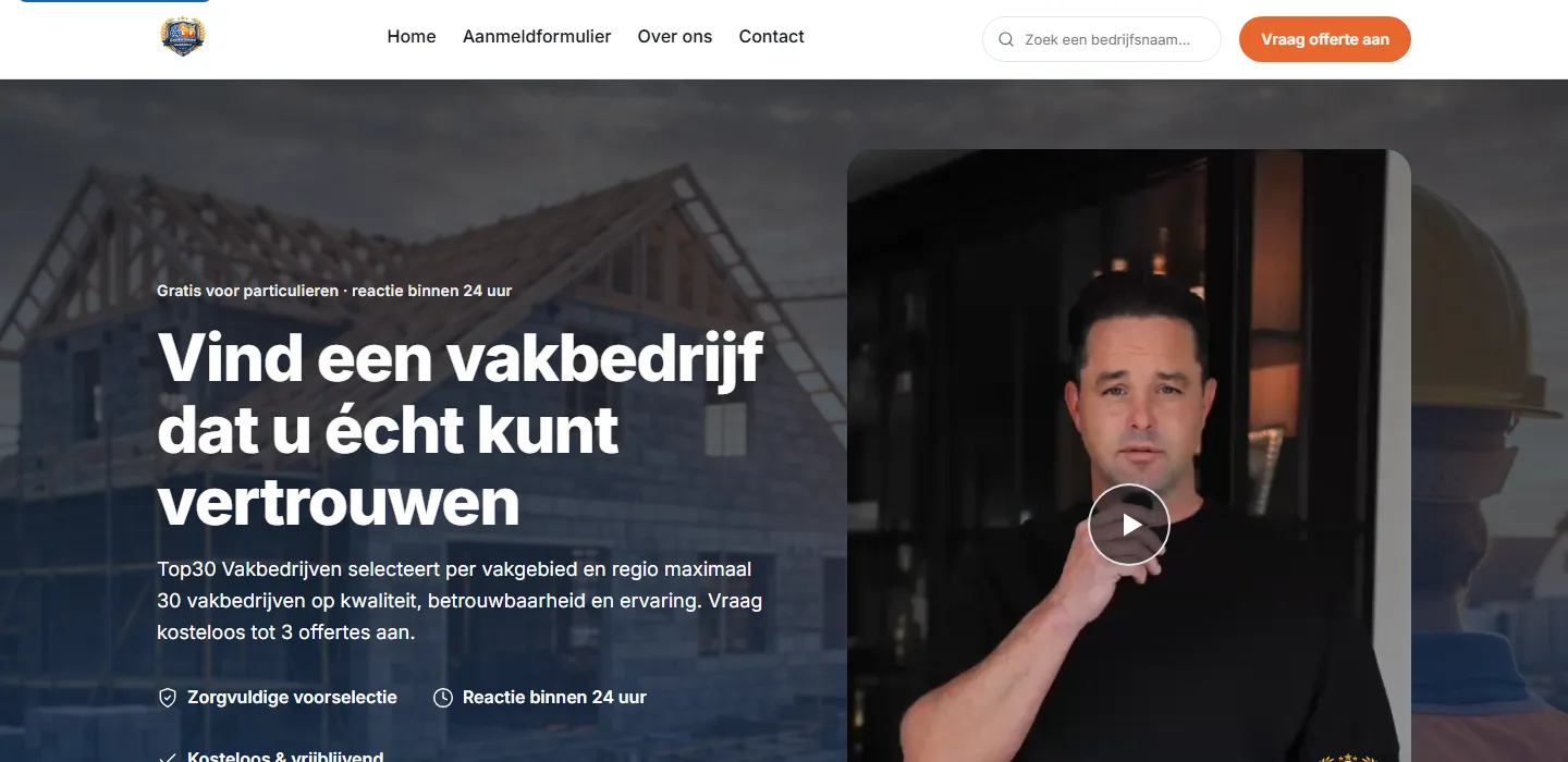 Website Top30 Vakbedrijven, gebouwd door FE-webdesign